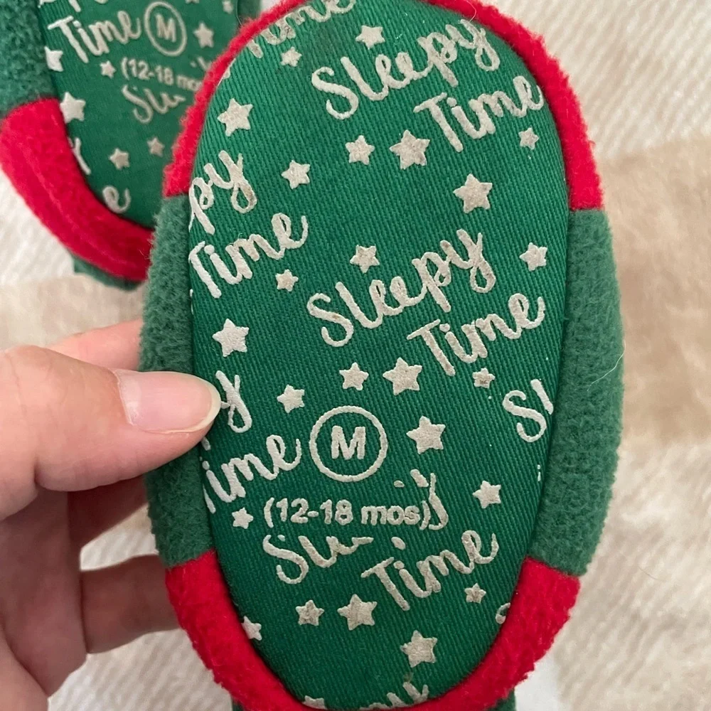 Festive Red and Green Elf Slippers for Kids 12-18 month size